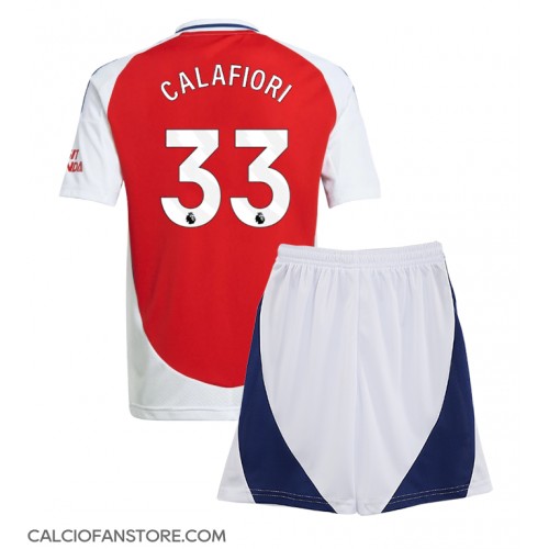 Maglia Calcio Arsenal Riccardo Calafiori #33 Prima Divisa Bambino 2024-25 Manica Corta (+ pantaloncini)